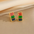 Rainbow gemstone earrings set in gold with pink green and blue cubic zirconia crystals - Gold Earrings