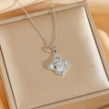 Silver four-leaf flower zircon pendant necklace with matching earrings jewelry set - Silver Necklace (8494)