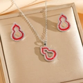 Conjunto de joyas de plata con colgantes de calabaza en esmalte rojo y circonitas - Set de joyas / Plata/Rojo