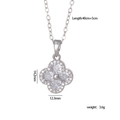 Silver lucky four-leaf clover necklace with sparkling zircons and dimensions display - Silver / White Zirconia