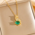 Golden panther necklace with white zircon and large green emerald gemstone pendant - Gold Necklace