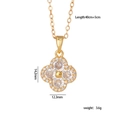 Gold plated four leaf clover necklace with white cubic zirconia pavé and size details - Gold/White Zirconia