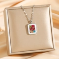 Exotic titanium steel necklace with colorful zircon square pendant on silk background - Silver Colorful Zirconia Square Tag (8065)