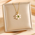 18K gold plated vintage necklace featuring emerald and pearls on a premium jewelry box - Gold Emerald Pearl Style (8196)