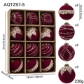 Set de 12 lujosas bolas de Navidad burdeos con flocado, lentejuelas y cuentas oro - 6CM Rojo Bola Flocada