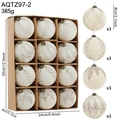 Set de 12 bolas de Navidad crema con purpurina plateada en una caja de regalo - Bola flocada blanca de 8 cm