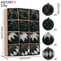 Set de 12 bolas de Navidad de 8 cm de terciopelo verde oscuro con purpurina plateada - 8CM Verde Bola Flocada