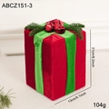 Red velvet Christmas gift box decoration with green ribbon and pine needle accents - Large Gift Box Decor (Type A)