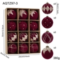 Set de 12 bolas de Navidad burdeos flocadas con lentejuelas doradas en caja kraft - 8CM Rojo Bola Flocada