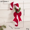 Red and white velvet Christmas candy cane ornament with a big red bow and bell - Small Candy Cane Ornament