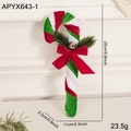 Sucre d'orge de Noël en peluche avec nœud rouge, cloches et décor d'aiguilles de pin - Petit Ornement de Sucre d'Orge