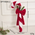 60cm Red velvet candy cane Christmas ornament with bow, berries and silver bell - Large Candy Cane Ornament