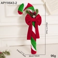 Sucre d'orge de Noël en velours rouge et vert de 45 cm avec nœud et détails de sapin - Grand Ornement de Sucre d'Orge