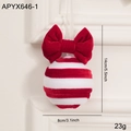 Red and white striped velvet candy ornament with a large bow for Christmas tree decoration - Small Decorative Ball Ornament
