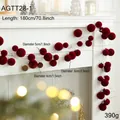 Ghirlanda di palline di Natale bordeaux floccate da 1,8m per decorazioni festive a muro - 180cm/4-6cm Diametro / Rosso Scuro (Stile A)