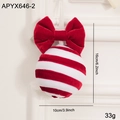 Christmas plush candy ornament with red and white stripes and a large red bow - Large Decorative Ball Ornament