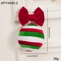 Décoration de bonbon de Noël en velours à rayures rouge et vert avec un grand nœud - Grand Ornement de Boule de Noël