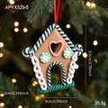 Gingerbread house Christmas ornament with candy cane stripes and pink heart details - Xmas House Style E
