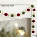 180cm Christmas ball garland with velvet red and green spheres and white pearls - Red Green Cream with Pearls (Style E)