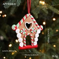 Christmas gingerbread house ornament with candy cane stripes and heart cutout, 9.5cm height - Xmas House Style F