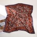 Caramel orange silk square scarf featuring white paisley pattern and purple edges - Brick Red Paisley
