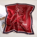 Elegant red silk square scarf featuring artistic deer print and sleek glossy texture - Artistic Red Deer