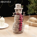 Bonhomme de neige de Noël lumineux 58cm en fibre tressée avec écharpe à carreaux - Grand Bonhomme de Neige (Avec Lumière)