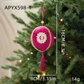 Velvet 8cm fuchsia Christmas ball with pearl decoration and elegant silk tassel - Rose Red Tassel Style (APYX598-1) / Rose Red