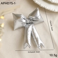 Silver metallic fabric Christmas bow ornament for tree top decoration, 13x10.5cm - Bright Silver
