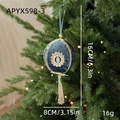 Dark blue velvet 8cm Christmas ball ornament with golden trim and pink tassel - Deep Blue Tassel Style (APYX598-3) / Dark Blue