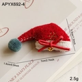 Red felt Christmas hat ornament with green pompom and golden snowflake embroidery - Christmas Hat Style