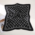 Elegant black silk square scarf with white geometric patterns and a satin finish - Black Ball
