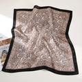 Elegant paisley silk square scarf in coffee and beige with a black border finish - Khaki Paisley