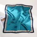 Elegant emerald green silk square scarf with vintage gold chain pattern and satin finish - Compass Chain Blue