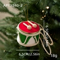 Christmas drum ornament with red and green fabric texture and golden drumsticks - Red and Green