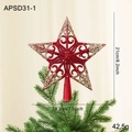 Red and gold glittered hollow Christmas tree topper star with scrollwork pattern, 21cm height - Five-pointed Star Tree Topper