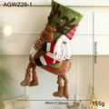 Green plush Christmas stocking featuring 3D reindeer and Santa Claus dolls decoration - Forest Green Santa Reindeer Style / Christmas Stocking Charm Style B