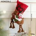 Plush Christmas stocking with reindeer and snowman figures for festive holiday decor - Bright Red Reindeer Snowman Style / Christmas Stocking Style C