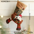 Plush Christmas stocking with 3D Santa and reindeer design for festive decoration - Classic Red Green Santa Reindeer Style / Christmas Stocking Style D