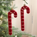 Set of 2 flocked burgundy candy cane Christmas ornaments with gold glitter stripes - Candy Cane Style (2 Pcs)