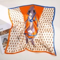 Eleganter Seidenschal mit lebhaftem orangefarbenem und lila abstraktem Porträtdruck - 53cmx53cm / Führendes Pferd Orange