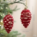 Lot de 2 suspensions de Noël en forme de pomme de pin floqué bordeaux et paillettes dorées - Pomme de pin/2 Pièces