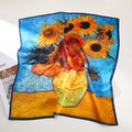 Seidenquadrat-Halstuch mit Van Goghs Sonnenblumen-Ölgemälde und blauem Rand - 53cmx53cm / Ölgemälde Sonnenblume