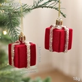 Pendentif de Noël boîte cadeau en velours rouge avec ruban doré brillant pour décoration - Style Boîte Cadeau (2 Pcs)