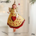 Vintage iron Christmas angel girl pendant with red heart and jute rope 12.5cm height - Yellow Angel