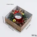 Christmas candle holder gift box with red metal cup, pine needles and gold ornaments - Christmas Candle Holder Style B (Candle Not Included)