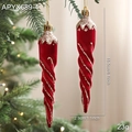 Burgundy flocked icicle ornament with gold glitter spiral lines for Christmas decor - Icicle Style (2 Pcs)