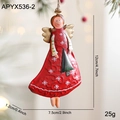 Retro iron Christmas angel pendant in red snowflake dress holding a green tree - Red Angel