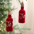 Décoration de Noël bouteille de vin rouge floqué avec texte Joy doré et cordon doré - Style Bouteille de Vin (2 Pcs)