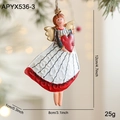 Vintage metal Christmas angel ornament in white dress with red heart and gold wings - White Angel